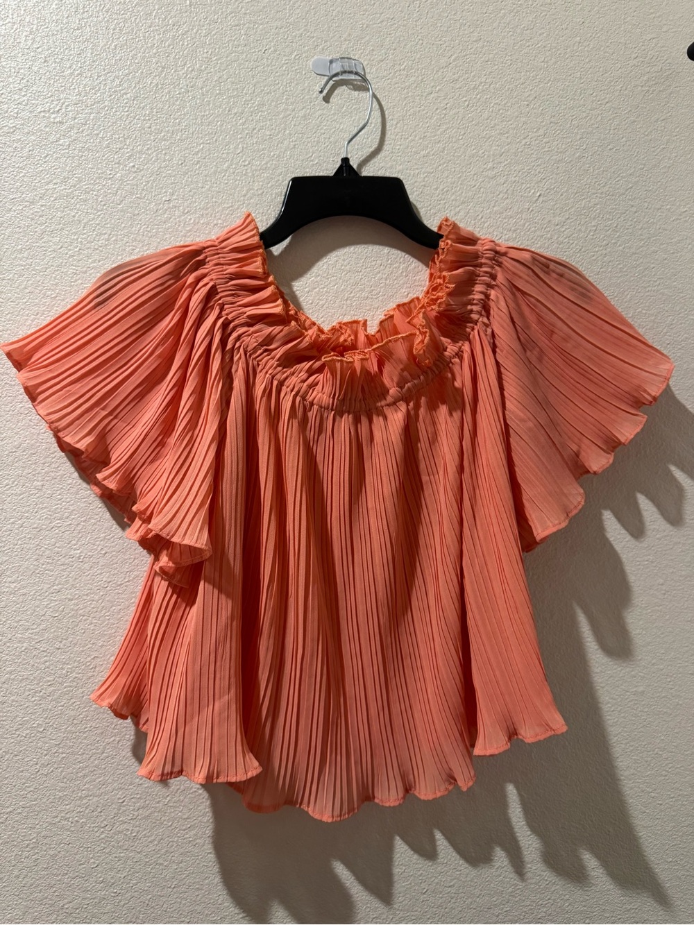 Smell the Roses Pleated Off-Shoulder Top - Coral Peach